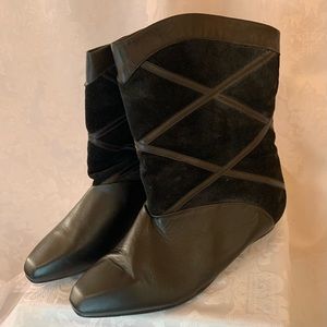 Black Suede & Leather Boots Size 12 WW Double Wide